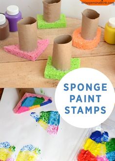 sponge paint stamps are on the table with craft supplies