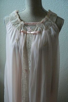 Vintage Alice Maloof Pink Lace Ribbons Double Layer Sheer Night Gown Sz S | eBay Vintage Sheer Sleepwear For Night, Sheer Summer Wedding Night Gown, Feminine Sheer Gown, Feminine Sheer Sleepwear For Evening, Sheer Nightgown For Wedding, Vintage Pink Sheer Nightgown, Vintage Sheer Pink Nightgown, Pink Sheer Vintage Nightgown, Vintage Sheer Sleepwear