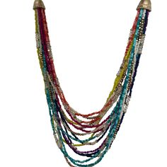 Chico’s Multicolor Beaded Long Necklace In Candy Swag. Beautiful Detailed Cream Beads And Gold Chain On Top With Multicolor Beads On The Bottom From A Smoke And Cat Free Home Summer Multi-strand Colorful Beaded Necklaces, Summer Multicolor Beaded Necklaces With Dangling Beads, Multicolor Metal Beads Jewelry With Beaded Chain, Multicolor Beaded Metal Chain Jewelry, Multicolor Metal Beads Chain Jewelry, Multicolor Metal Beaded Chain Jewelry, Adjustable Multicolor Metal Beaded Necklaces, Multicolor Metal Beaded Chain Beads, Multicolor Faceted Beads Necklace For Summer