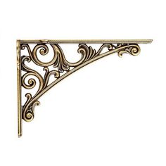 an ornate gold shelf bracket on a white background