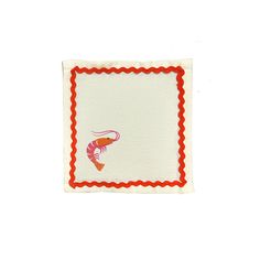 a red and white square with a fish on it's side, in front of a white background