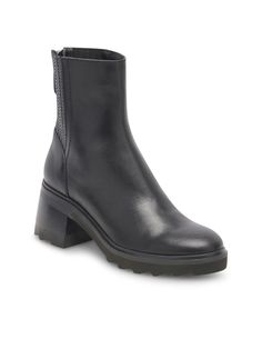 A zip back closure adds an easy on and off element of design to the higher shaft ankle boot. A simple solid coloration and sleek design allow for easy, everyday wear. Lug Sole Booties, Ankle Boots Leather, Boots Leather, Lug Sole, Black Booties, Black Ankle Boots, Authentic Louis Vuitton, Gucci Bag, Bootie