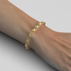 Discover our exquisite Italian Gold Bracelet, a true masterpiece of craftsmanship and elegance. Crafted in your choice of 14k or 18k solid gold, this Baroque Style Link Bracelet is a radiant symbol of luxury and style. • 14k or 18k Gold • The Bracelet is available in standard 7.5 inch length (18,5 cm). • Made in Italy Ornate Yellow Gold Festive Bracelets, Ornate Yellow Gold Jubilee Bracelet, Luxury Elegant Yellow Gold Rosary Bracelet, Luxury Ornate Yellow Gold Bracelet, Ornate Hallmarked Yellow Gold Bracelet, Gold Baroque, Solid Gold Bracelet, Italian Jewelry, Gold Armband