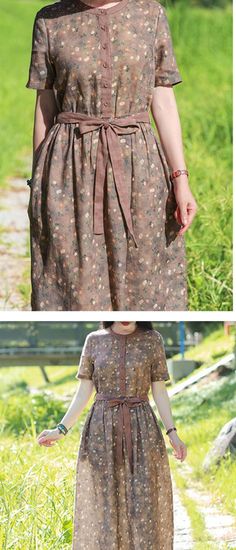 Print Women Dresses Ramie Casual Spring Linen Women Dresses Short Sleeve Summer Dresses, Summer Linen Dresses, Organic Colors, Summer Linen, Loose Style, Casual Spring, Linen Dresses, Linen Women, Spring Dresses