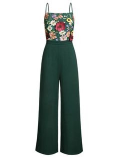 Patchwork Jumpsuit, Style Vert, Retro Stage, Vestidos Retro, Gatsby Dress, Standard Dress, Green Jumpsuit, Pantalon Large