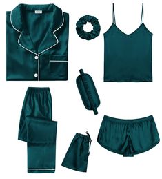 PRICES MAY VARY. 95% Polyester, 5% Spandex Imported Button closure Hand Wash Only 【Package Including】--- 7 Pcs Women Silk Satin Pajamas Set included: Camisole Top*1, Cute Shorts*1, Short Sleeve Shirt*1, Long Pant*1, Hair band*1, Eye mask*1, Pajamas Storage bag*1 【Premium Material】--- This women pajama set is made of high-quality satin(95% Polyester, 5% Spandex), which is very soft, lightweight, and comfortable. The whole pajamas set you can wear almost anywhere anytime is a casual and relaxing time, women silky pjs set is a must-have in your daily live. 【7Pcs Pajama Set】--- Women Satin pjs sets multiple matching ways to meet your daily wearing needs in different weather and temperature. Cami top and shorts pajamas set for summer and spring, button down shirt and pants loungewear for coolin Bridal Party Pjs Pants, Cheap V-neck Loungewear Intimates, Cheap Black Intimates For Pajama Party, Cheap Black Sleepwear For Pajama Party, Cheap Cotton Intimates For Pajama Party, Affordable Sleeveless Intimates For Sleepover, Black And White Matching Pajamas, Silk Pajama Set Bridesmaids, Bridal Party Pajama Sets Pants