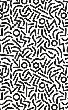 an abstract black and white pattern with letters