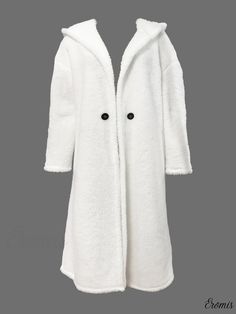 Eromis - Chic Open-Front Hooded Coat with Loose Fit and Long Sleeves, Featuring Button Detailing - Perfect Womens Outerwear for Daily Wear White Long Sleeve Outerwear With Adjustable Hood, Comfy Long-sleeve Hooded Winter Jacket, Casual Multicolor Long-sleeved Hooded Jacket, Midweight Long-sleeve Hooded Jacket With Adjustable Hood, Long-sleeved Cotton Parka With Pockets, Hooded Coat, Front Open, Outerwear Women, Daily Wear