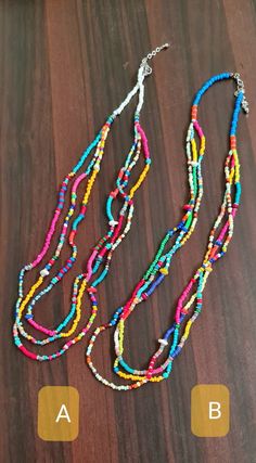 "Beautiful colorful vibrant multi beads multi-row summer necklace. This multi-layered multicolored necklace is made of mixed beads and seed beads. This Mexican multi-colored necklace is an ideal necklace for the Summer. The necklace is approx. 28\" long and has three rows. The drop length is approx. 13-14\". Available in two options: A and B * The products are handmade and shipped from India. * Package preparatiion time is 1 to 2 business days. * SHIPPING METHOD:  * Standard - It will take appro Summer Multi-strand Colorful Beaded Necklaces, Summer Heishi Beads Beaded Necklaces, Multicolor Heishi Beads For Summer, Multicolor Spacer Beads For Summer, Summer Multicolor Beaded Chain, Summer Multi-strand Beaded Necklaces, Multicolor Strand Beads For Festival, Colorful Beaded Chain Beads For Beach, Multicolor Small Beads Multi-strand Jewelry