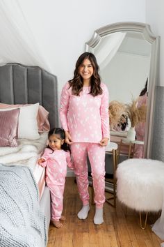 "I T E M D E S C R I P T I O N  *  Comfy Pajamas (Price listed includes 1 pants and 1 long-sleeved ) *  Material: 95% Polyester 5% Spandex *  Elastic Waistband  *  Adult sizing is women fitted/Kids unisex *  Elastic Waistband  Looking for more print options? Visit our site and get 10% off when you subscribe.  https://littlemiabella.com/collections/pajamas S I Z I N G  Adult S: Top | Length: 23.2' | Chest: 36.2' | Sleeve Length: 22' Bottom | Length: 41.3'| waist: 28.4' Gross Elastic at waist: 28. Cute Matching Set Sleepwear For Pajama Party, Pink Matching Set For Bedtime, Pink Matching Loungewear Sets, Cute Pink Sleepwear For Pajama Party, Pink Matching Sets For Pajama Party, Family Matching Long Sleeve Sleepwear For Pajama Party, Playful Matching Sleepwear Set For Sleeping, Casual Sleepwear For Valentine's Pajama Party, Pink Matching Sleepwear Set For Loungewear