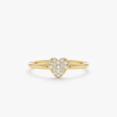 Handmade Diamond Heart Ring Memory Ring, Initial Rings, Gold Heart Ring, Diamond Heart Ring, Pave Diamond Ring, Ring Stack, Initial Ring, Solid Gold Rings, Diamond Carat