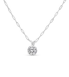 14k White Gold Solitaire Round Simulated Diamond Necklace - 14K  - Olive & Chain Fine Jewelry White Gold Solitaire, White Gold Set, 14k Gold Necklace, Solitaire Pendant, Paper Clip, Diamond Necklace, Cubic Zirconia, Jewelry Collection, Gold Necklace