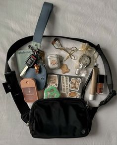 What’s In My Carry On, Wats In My Bag, Whats In My Handbag, What’s In My Bag Aesthetic, Bag With Pins, Asian Lashes, Elf Glow, What Is In My Bag, Lululemon Dual Pouch Wristlet