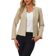 Fashion long sleeve button down office winter fall jacket Suitable for various occasions, the collarless design makes you look more casual in daily wear without feeling too formal Wearable all year round, it's a must-have option for the new season, add new styles to your wardrobe Pleated side, slim fit, elegant, formal,button down Pairing with various types of shirts, jeans, suit pants, suits skirts for different fashion look. Measurement (in inches) International Size----------Chest Girth------ Solid Stand Collar Blazer For Business, Solid Stand Collar Business Blazer, Long Sleeve Solid Color Outerwear For Office, Beige Office Blazer With Button Closure, Office Outerwear With Hidden Button Closure, Classic Solid Color Blazer For Workwear, Classic Solid Color Blazer For Business Casual, Classic Solid Color Blazer For Work, Solid Blazer With Buttons For Office