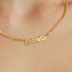 Gothic Name Necklace, 14k Solid Gold Custom Name Necklace, Old English Name Necklace, Personalized Name Necklace, christmas gift, Gothic Jewelry, Old English Style Nameplate, Gifts for Her ☆ Back to my store for more options: https://www.etsy.com/shop/GoldJewelryWorkshop ☆ All the pieces you purchased from GoldJewelryWorkshop come with a Certificate of Authenticity(8k, 14k and 18k Solid Gold) ► Gold Gothic Nameplate Necklace with Curb Chain * Featured font: Standard Gothic Font * Material: 8k, 1 Custom 14k Gold Name Necklace For Gift, Custom 14k Gold Necklace With Name For Gift, Classic Gold Name Necklace With Hallmark, Classic Gold Hallmark Name Necklace, Classic Gold Hallmarked Name Necklace, 14k Gold Jewelry With Hallmark For Personalized Gift, Gold Hallmark Nameplate Necklace, Gold Hallmarked Nameplate Necklace, Gold Nameplate Necklace With Hallmark