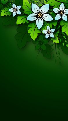 an abstract floral background with green leaves and white flowers