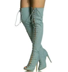 Top Rated Sexy denim fashion boots straps show boots womens peeptoe jeans-boots lace up, Womens Boots Fitted Lace-up Martin Boots For Winter, Spring Boots With Front Lace-up Fastening And Round Toe, Fitted Lace-up Martin Boots For Fall, High Ankle Lace-up Boots For Spring, Trendy Denim Knee-high Boots, Trendy Knee-high Denim Boots, Trendy Knee-high Martin Boots For Spring, Trendy Spring Knee-high Martin Boots, Spring Boots With Lace-up Fastening