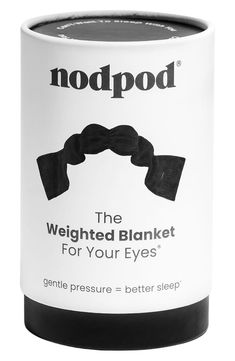 the weighted blanket for your eyes is in a white can with black lettering on it