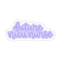 the word future is written in purple ink on a white sticker that says future