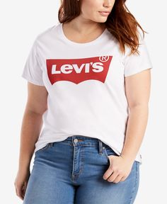 in stock Levis Style, Levis T Shirt, Levis Women, Cotton Logo, Trendy Plus Size, Logo Tees, Swimwear Tops, Pullover Styling, Casual Chic