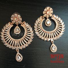 Rose Gold Statement Earrings/ CZ Indian Jewelry Bridal Indian Jewelry, Rose Gold Statement Earrings, Bridal Indian, Earrings Rose Gold, Nickel Free Earrings, Gold Statement Earrings, Jewelry Bridal, Free Earrings, Cz Jewelry