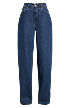 Relaxed yet dramatic, these mid-wash jeans are crafted from nonstretch Italian denim with a high waist and full-length tapered legs. 34" inseam; 17" leg opening; 11 1/2" front rise; 14" back rise (size 26) Zip fly with button closure Front scoop pockets; coin pocket 100% organic cotton Hand wash, line dry Made in Italy Designer Clothing This brand has B Corp certification, representing business practices with emphasis on social and environmental performance, accountability and transparency This Denim Blue Tapered Leg Cropped Jeans With Belt Loops, Modern Cropped Tapered Leg Denim Jeans, Dark Wash Rigid Denim Cropped Jeans With Tapered Leg, Modern Cropped Tapered Leg Jeans, Dark Wash Tapered Leg Cropped Jeans, Dark Wash Cropped Jeans With Tapered Leg, Modern Tapered Leg Cropped Denim Jeans, Tapered Leg Cropped Denim Jeans With Belt Loops, Dark Wash Tapered Leg Jeans In Recycled Denim