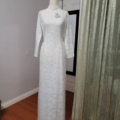 Ao Dai Measurements Bust 88-90cm Waist 74-76cm, Brand New Nwot. Lace Material And Chiffon. Total 6 Layers, 3front 3back Beautiful Ao Dai For Wedding Elegant White Mother Of The Bride Dress For Ceremony, Elegant Floor-length Wedding Dress For Ceremony, Elegant White Wedding Dress For Ceremony, Elegant White Full-length Dress, Elegant White Gown For Mother Of The Bride, Elegant White Mother Of The Bride Gown, Formal Long Sleeve Fitted Wedding Dress, Long Sleeve Fitted Wedding Dress For Formal Occasions, Elegant White Ao Dai For Formal Occasions