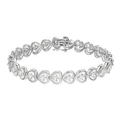 You will love the dazzling design of this 1/4 Carat T.W. lab-grown diamond heart bracelet by Diamond Brilliance. Click on this JEWELRY & WATCHES GUIDE to learn about fit, styles, materials and more! You will love the dazzling design of this 1/4 Carat T.W. lab-grown diamond heart bracelet by Diamond Brilliance. Click on this JEWELRY & WATCHES GUIDE to learn about fit, styles, materials and more! FEATURES Length: 7 in. Clasp: safety clasp Metal: sterling silver Plating: rhodium, 14k gold flash, 14 Diamond Heart Bracelet With Diamond Accents, Diamond Heart Bracelet With Accents, Heart Shaped Diamond Bracelet With Accents, Classic Diamond Heart Bracelet, Classic Round Diamond Heart Bracelet, White Gold Diamond Heart Bracelet For Anniversary, Classic Diamond Bracelets For Valentine's Day, Valentine's Day Diamond Bracelet With Diamond Accents, Anniversary Tennis Bracelet For Valentine's Day