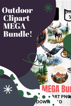 an outdoor clipart mega bundle is featured in this graphic design for the art project