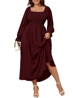 PRICES MAY VARY. Material: Plus Size Dress Is Crafted From Soft Fabric That Feels Gentle And Breathable Against Your Skin, Perfect For Spring Fall And Winter. XL(US 16-18), 2XL(US 18-20), 3XL(US 22-24), 4XL(US 26) Feature: Plus Size Maxi Dress / Dresses For Women 2024 / Plus Size Dresses for Curvy Women / Long Sleeve Dress / Square Neck Long Dress For Women / Smocked Dresses / High Waist A-Line Dress / Flowy Boho Dress For Women / Swing Dress For Women / Fit And Flared Dress For Women / Elastic Cuffs / Plus Size Flowy Dress / Women's Maxi Dresses / Fall Dresses For Women Design: Puffy Sleeves And Square Neckline Bring A Stylish Touch To The Women's Maxi Dress, Enhancing The Overall Look With Trendy Details. Elastic Smocked Top Ensures A Cozy And Flexible Fit, Swing A Line Dress Accentuates Womens Plus Size Fall Dress, Fall Wedding Maid Of Honor Dress, Emerald Green Dresses Plus Size, Boho Winter Dresses, Christmas Church Dress, Plus Size Fall Wedding Guest Dress, Wedding Guest Looks Plus Size, Fall Mismatched Bridesmaid Dresses, Plus Size Family Photo Outfits