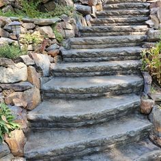 Concrete Rock face steps Backyard Stairs, Yard Stairs, Lake Patio, Concrete Step, Brick Sidewalk, Flagstone Pavers, Rock Steps, Sloped Backyard Landscaping, Landscape Stairs