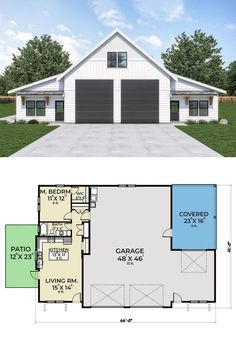 two story house plans with garage and living room in the front, an open floor plan for