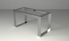 a glass and metal table sitting on top of a white floor