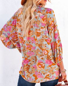 Blue Floral Ruched Sleeve Blouse Materials: 95%Polyester+5%Spandex Slay All Day, Ruched Sleeve, Blouse Material, Floral Print Blouses, Printed Blouse, Blue Floral, Effortless Style, Casual Chic, Sleeve Blouse