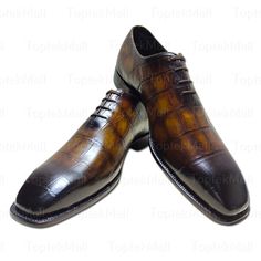 *      Material: A Grade 100 % pure leather, A grade cowhide leather upper and full leather lining inside. Totally handmade product.  *      These shoes are totally handcrafted from premium quality cowhide leather. *      Inside of shoes is all leather lined with soft leather for comfortable wearing. *      High quality one piece of leather is cut to make these shoes. *      Luxurious shoe design for stylish formal wearing.  *   There will be a slight difference in the colour shade of product as Brown Pointed Toe Oxfords With Crocodile Pattern, Brown Crocodile Pattern Pointed Toe Oxfords, Brown Crocodile Pattern Oxfords With Pointed Toe, Brown Crocodile Pattern Pointed Toe Dress Shoes, Brown Leather Shoes With Crocodile Pattern And Pointed Toe, Leather Oxfords With Crocodile Pattern And Pointed Toe, Brown Oxfords With Crocodile Pattern And Round Toe, Brown Crocodile Pattern Leather Shoes For Semi-formal Occasions, Brown Crocodile Pattern Wingtip Oxfords