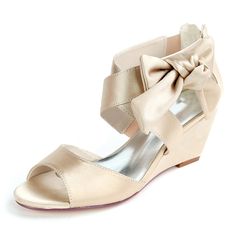 Category:Wedding Shoes; Upper Materials:Satin; Lining Materials:Leatherette; Embellishment:Bowknot; Heel Type:Wedge Heel; Actual Heel Height:2.56; Gender:Women's; Toe Shape:Open Toe; Type:Bridal Shoes; Heel Height(inch):2-3; Outsole Materials:Rubber; Closure Type:Zipper; Shipping Weight:0.65; Listing Date:10/09/2020; Production mode:Self-produce; Foot Length:; Size chart date source:Provided by Supplier. Bridal Shoes Wedges, Bridal Wedges, Sandals With Bow, Wedge Wedding Shoes, Wedding Sandals, Bow Shoes, Womens Wedding Shoes, Rubber Heels, Bridal Shoes