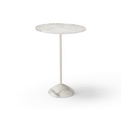 a white marble table with a round base and an oval top, on a white background