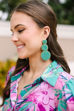 These vibrant beaded earrings are so much fun! They are going to look so good for spring and summer! They are sure to give any outfit a fun pop of color! Fun Green Beaded Earrings For Summer, Green Beaded Earrings For Summer Fun, Green Beaded Earrings For Summer Beach, Playful Green Earrings For Summer, Trendy Dangle Beaded Earrings For Vacation, Trendy Beaded Earrings For Vacation, Green Beaded Fun Earrings, Fun Beaded Earrings For The Beach, Fun Beaded Earrings For Summer