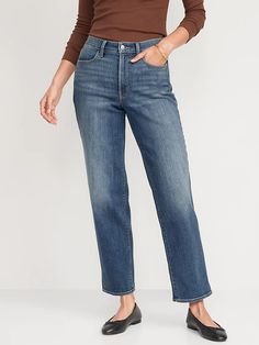 High-Waisted Wow Loose Jeans for Women | Old Navy 60 Year Old Woman, Loose Jeans, Black Denim Jeans, Old Navy Jeans, Petite Jeans, The Deal, Belly Button, Recycled Cotton, Distressed Jeans