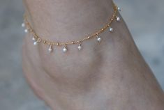 Materials - 14k yellow gold filled, freshwater pearl Gold Anklets With Pearl Charm As Gift, Gold Anklets With Pearl Charm For Gift, Gold Dainty Anklets With Pearl Charm, Dainty Gold Anklets With Pearl Charm, Gold Pearl Anklet With Pearl Charm, Gold Pearl Anklets As Gift, Gold Pearl Anklets For Gift, Dainty Pearl Gold Anklets, Dainty Gold Anklets For Wedding