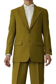 Mens 2 Button Slim Fit Poplin Basic Suit in Mustard Mustard Suit, 3 Button Suit, Suit Styles, Cheap Suits, Button Vest, Man Pants, Flat Front Pants, Slim Fit Suit, Pleated Pants