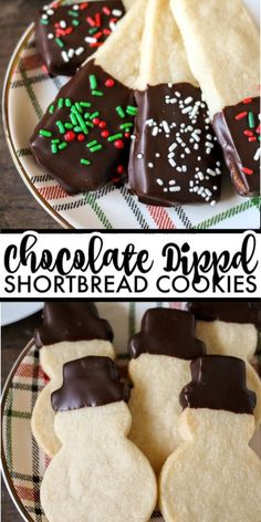 chocolate dipped shortbread cookies on a plate