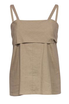 Current Boutique-Theory - Tan Sleeveless Open Back Tank w/ Bow Tie Sz S Chic Beige Tops With Tie Back, Chic Beige Tie Back Top, Spring Linen Tops With Tie Back, Chic Beige Tie-back Top, Casual Linen Tie-back Tops, Chic Linen Tank Top With Adjustable Straps, Casual Linen Tops With Tie Straps, Chic Tops With Tie Straps For Daywear, Linen Tops With Tie Straps For Vacation