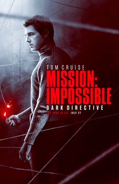 the poster for mission impossible is shown in black and white, with a man standing next to him