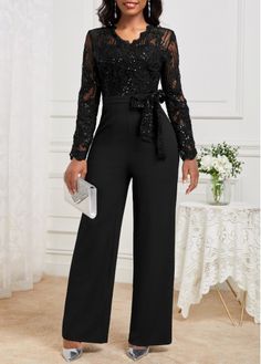 Color:Black;Size:S;Size:M;Size:L;Size:XL;Size:XXL;Package Contents:1 X Jumpsuit , 1 X Belt;Occasion:Other;Style:Casual; Plus Size Black Tie Event Jumpsuit, Jumpsuit For Fall Wedding Guest, Black Pants Outfit Party Night Out, Formal Black Jumpsuit Outfit, Award Ceremony Outfit For Women, After Five Attire For Women Party, Womens Formal Outfits, Semi Formal Pants Outfit For Women, Plus Size Jumpsuit Formal