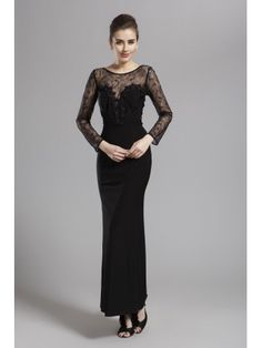 Modest Sheath Black Chiffon Lace Evening Dress With Long Sleeves Bride Dress Black, Mother Dress, Chiffon Long Dress, Dress 2015, Chiffon Dress Long, Women Long Sleeve Dress, Black Chiffon, Dress With Long Sleeves, Mothers Dresses