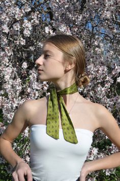 IMPORTANT ! For EXPRESS SHIPPING deliveries, please provide your PHONE NUMBER, as it is required. Limited Edition spring/summer '21 Collection ❤️ Neck scarf, a narrow silk ribbon, which you have surely seen on the photos of the style icons from the 60s. This accessory is both light and serious. Made of 100 % natural Italian silk, this accessory, which can be knotted in a thousand ways. ATTENTION: ONLY DELICATE HAND WASH MEASURES ; length of neck scarf 86 cm, width of neck scarf 5 cm silky green Elegant Green Scarves For Summer, Elegant Green Summer Scarves, Elegant Green Scarves For Spring, Green Scarf As Spring Gift, Green Silk Scarves For Summer, Green Scarf For Spring Gift, Green Scarves For Spring Gift, Bohemian Green Silk Scarves, Green Bohemian Silk Scarf For Gift