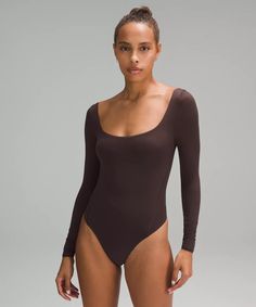 Wundermost Ultra-Soft Nulu Square-Neck Long-Sleeve Bodysuit | Women's Long Sleeve Shirts | lululemon In The Feels, Bodysuit Designs, Square Neck Bodysuit, The Feels, Womens Long Sleeve Shirts, Back Women, Lululemon Women, Outfits Casual, Long Sleeve Bodysuit