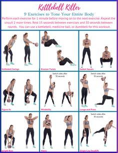 a poster showing how to do kettlebell killer exercises for women with pictures on it