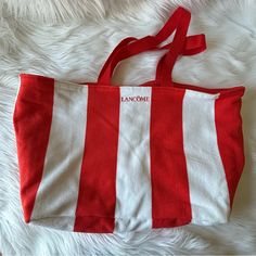 Lancme Terry Cloth Red And White Striped Beach Bag Beach Bags, Terry Cloth, Womens Tote Bags, Beach Bag, Women's Bag, Red White, Red And White, Bag Lady, Red